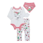 Character Infant Baby Holiday Take Me Home, Bib, Long-Sleeve Bodysuit, and Pants Outfit Set, 3-Piece Sizes Newborn-12 Months